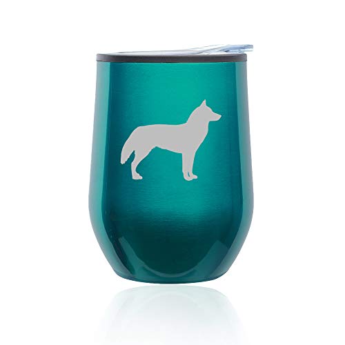 Stemless Wine Tumbler Coffee Travel Mug Glass With Lid Siberian Husky (Turquoise Teal)