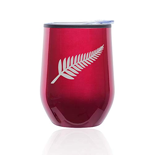 Stemless Wine Tumbler Coffee Travel Mug Glass With Lid New Zealand Silver Fern (Fuchsia)