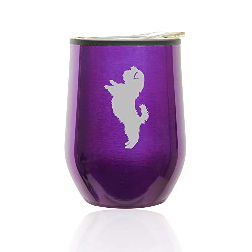 Stemless Wine Tumbler Coffee Travel Mug Glass With Lid Shih Tzu Standing (Royal Purple)