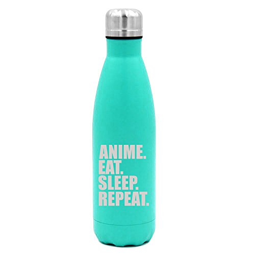 17 oz. Double Wall Vacuum Insulated Stainless Steel Water Bottle Travel Mug Cup Anime Eat Sleep Repeat (Light-Blue)