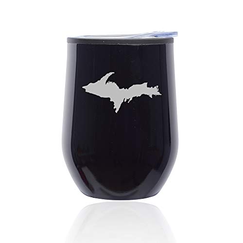 Stemless Wine Tumbler Coffee Travel Mug Glass With Lid Upper Peninsula Michigan (Midnight Black)
