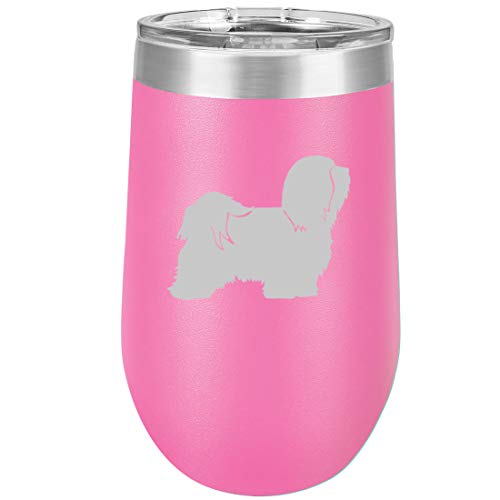 16 oz Double Wall Vacuum Insulated Stainless Steel Stemless Wine Tumbler Glass Coffee Travel Mug With Lid Havanese (Hot Pink)
