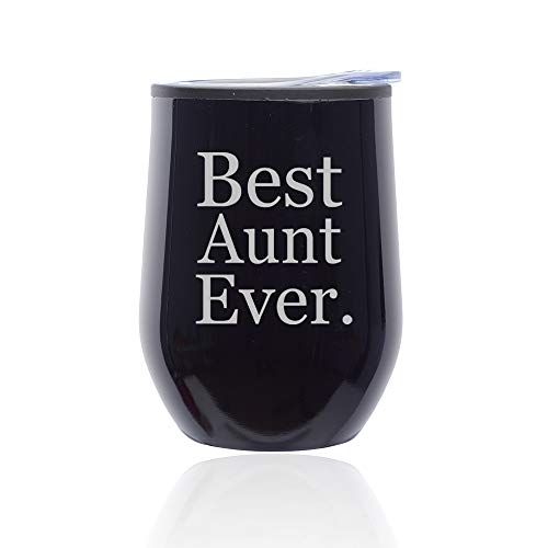 Stemless Wine Tumbler Coffee Travel Mug Glass With Lid Best Aunt Ever (Midnight Black)