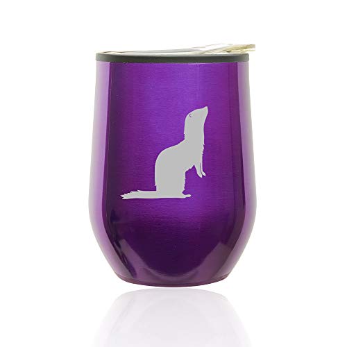 Stemless Wine Tumbler Coffee Travel Mug Glass With Lid Ferret (Royal Purple)