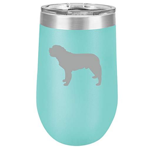 16 oz Double Wall Vacuum Insulated Stainless Steel Stemless Wine Tumbler Glass Coffee Travel Mug With Lid Saint Bernard (Teal)