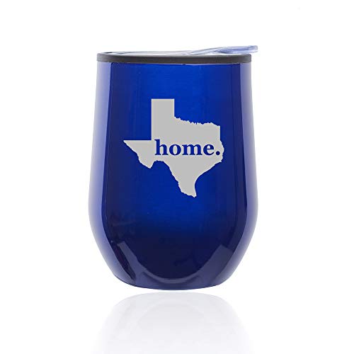 Stemless Wine Tumbler Coffee Travel Mug Glass With Lid Texas Home (Blue)