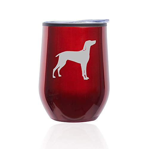 Stemless Wine Tumbler Coffee Travel Mug Glass With Lid Weimaraner (Red)