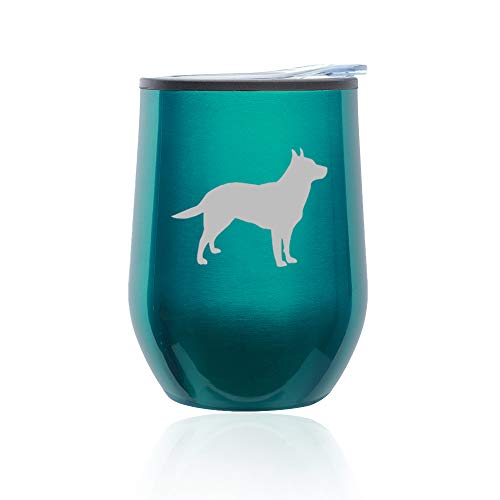 Stemless Wine Tumbler Coffee Travel Mug Glass With Lid Australian Cattle Dog (Turquoise Teal)
