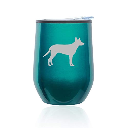Stemless Wine Tumbler Coffee Travel Mug Glass With Lid Australian Kelpie (Turquoise Teal)