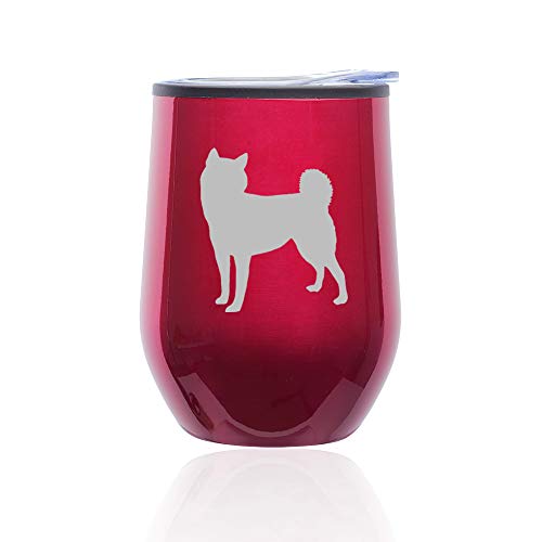 Stemless Wine Tumbler Coffee Travel Mug Glass With Lid Shiba Inu (Fuchsia)