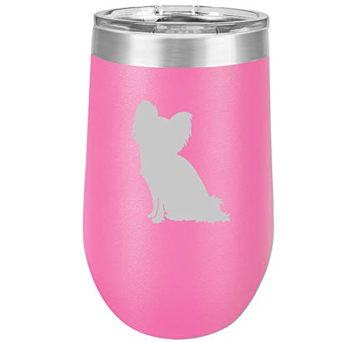 16 oz Double Wall Vacuum Insulated Stainless Steel Stemless Wine Tumbler Glass Coffee Travel Mug With Lid Papillon (Hot Pink)