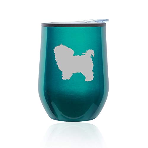 Stemless Wine Tumbler Coffee Travel Mug Glass With Lid Maltese (Turquoise Teal)