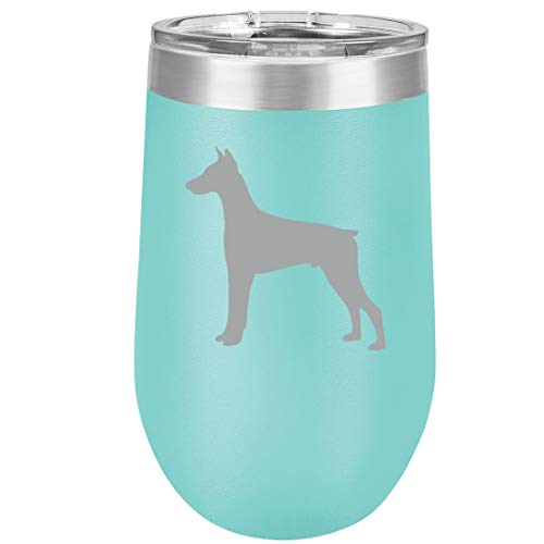 16 oz Double Wall Vacuum Insulated Stainless Steel Stemless Wine Tumbler Glass Coffee Travel Mug With Lid Doberman (Teal)