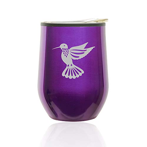 Stemless Wine Tumbler Coffee Travel Mug Glass With Lid Hummingbird (Royal Purple)