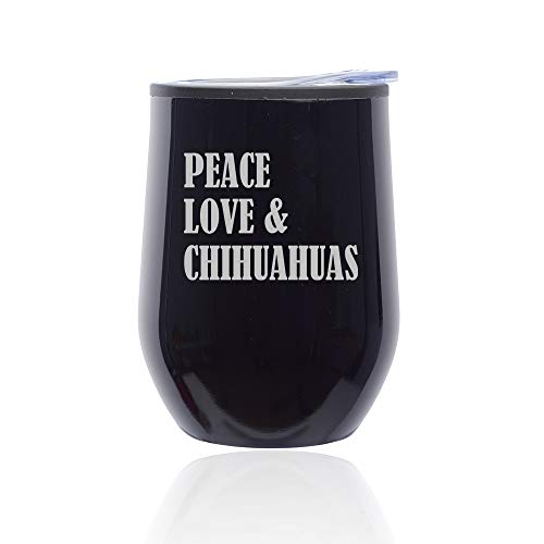 Stemless Wine Tumbler Coffee Travel Mug Glass With Lid Peace Love & Chihuahuas (Midnight Black)