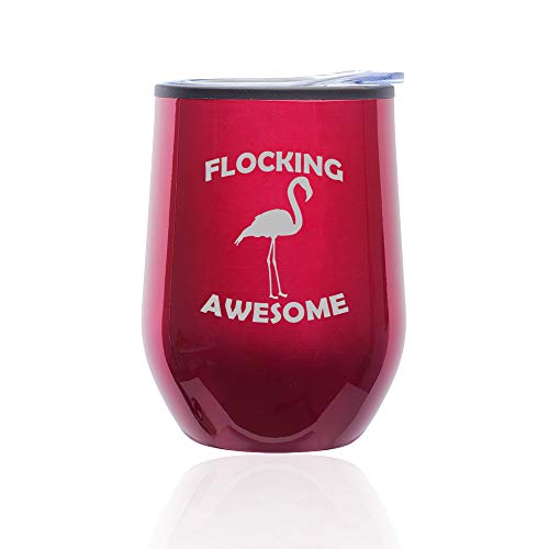 Stemless Wine Tumbler Coffee Travel Mug Glass With Lid Flocking Awesome Flamingo Funny (Fuchsia)