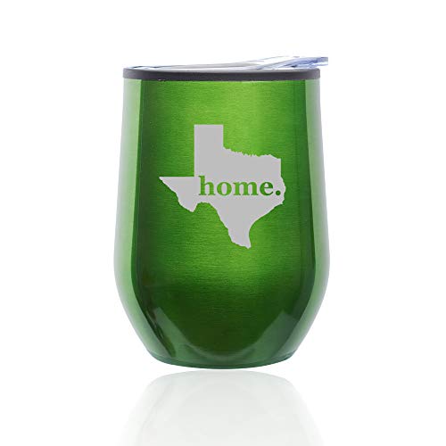 Stemless Wine Tumbler Coffee Travel Mug Glass With Lid Texas Home (Green)