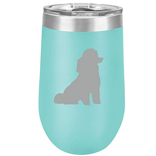 16 oz Double Wall Vacuum Insulated Stainless Steel Stemless Wine Tumbler Glass Coffee Travel Mug With Lid Miniature Poodle Toy Poodle (Teal)