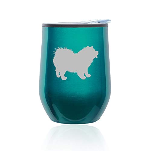 Stemless Wine Tumbler Coffee Travel Mug Glass With Lid Chow Chow (Turquoise Teal)