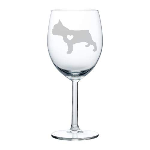 Wine Glass Goblet Cute Frenchie French Bulldog With Heart (10 oz)