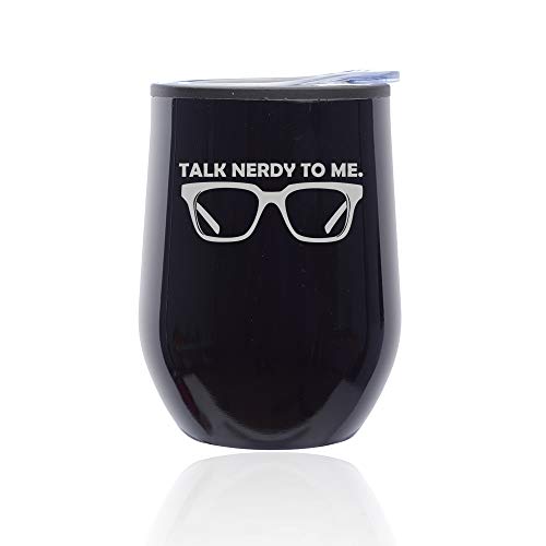 Stemless Wine Tumbler Coffee Travel Mug Glass With Lid Talk Nerdy To Me (Midnight Black)
