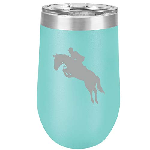 16 oz Double Wall Vacuum Insulated Stainless Steel Stemless Wine Tumbler Glass Coffee Travel Mug With Lid Horse With Rider (Teal)