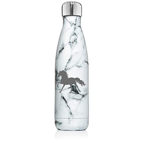17 oz. Double Wall Vacuum Insulated Stainless Steel Water Bottle Travel Mug Cup Horse (Black White Marble)