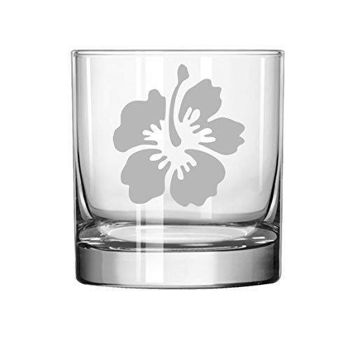 11 oz Rocks Whiskey Highball Glass Hibiscus Flower
