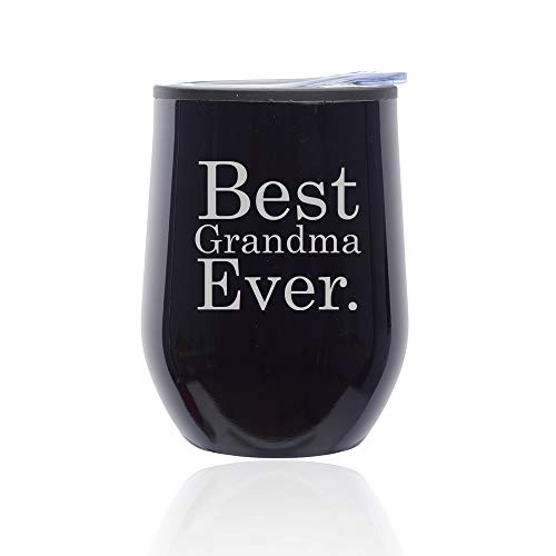Stemless Wine Tumbler Coffee Travel Mug Glass With Lid Best Grandma Ever (Midnight Black)