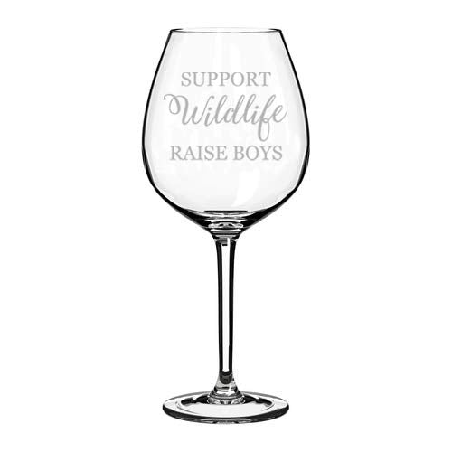 Wine Glass Goblet Support Wildlife Raise Boys Mom Mother Of Boys Funny (20 oz Jumbo)