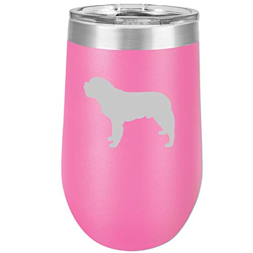 16 oz Double Wall Vacuum Insulated Stainless Steel Stemless Wine Tumbler Glass Coffee Travel Mug With Lid Saint Bernard (Hot Pink)
