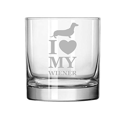 11 oz Rocks Whiskey Highball Glass I Love My Wiener Dachshund