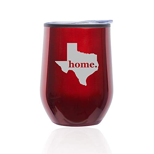 Stemless Wine Tumbler Coffee Travel Mug Glass With Lid Texas Home (Red)