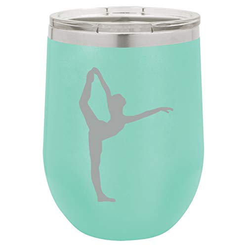 12 oz Double Wall Vacuum Insulated Stainless Steel Stemless Wine Tumbler Glass Coffee Travel Mug With Lid Dancer Gymnastics (Teal)