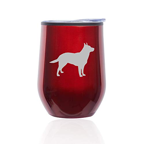 Stemless Wine Tumbler Coffee Travel Mug Glass With Lid Australian Cattle Dog (Red)
