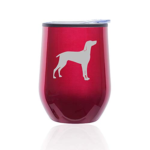 Stemless Wine Tumbler Coffee Travel Mug Glass With Lid Weimaraner (Fuchsia)