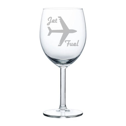 Wine Glass Goblet Airplane Pilot Flight Attendant Frequent Flyer Travel Jet Fuel (10 oz)