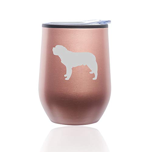 Stemless Wine Tumbler Coffee Travel Mug Glass With Lid Saint Bernard (Rose Gold)
