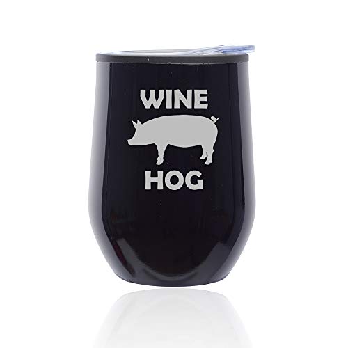 Stemless Wine Tumbler Coffee Travel Mug Glass With Lid Wine Hog Pig Funny (Midnight Black)