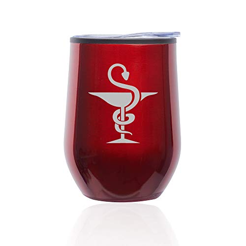 Stemless Wine Tumbler Coffee Travel Mug Glass With Lid Pharmacist Pharmacy (Red)