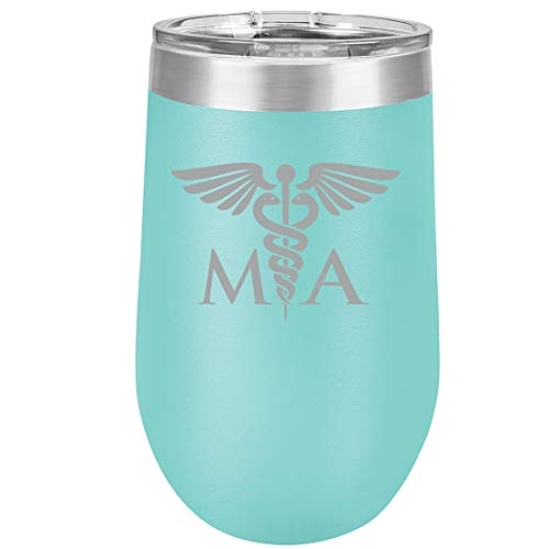 16 oz Double Wall Vacuum Insulated Stainless Steel Stemless Wine Tumbler Glass Coffee Travel Mug With Lid MA Medical Assistant (Teal)