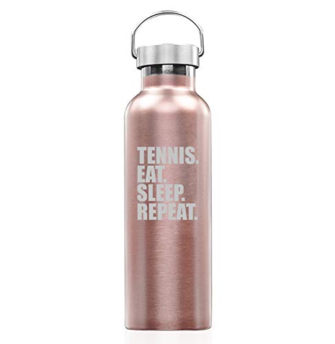 Rose Gold Double Wall Vacuum Insulated Stainless Steel Tumbler Travel Mug Tennis Eat Sleep Repeat (25 oz Water Bottle)