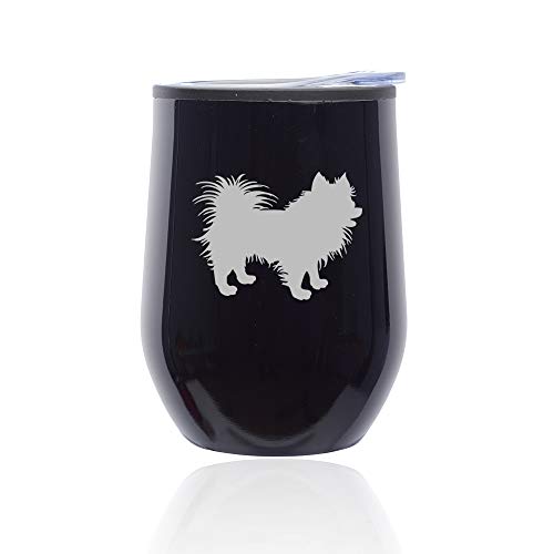 Stemless Wine Tumbler Coffee Travel Mug Glass With Lid Pomeranian (Midnight Black)