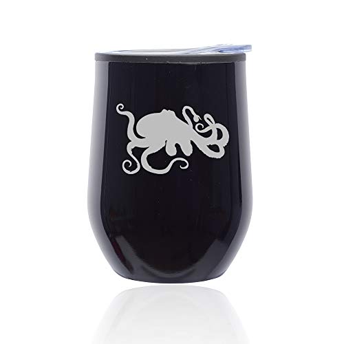 Stemless Wine Tumbler Coffee Travel Mug Glass With Lid Octopus And Tentacles (Midnight Black)