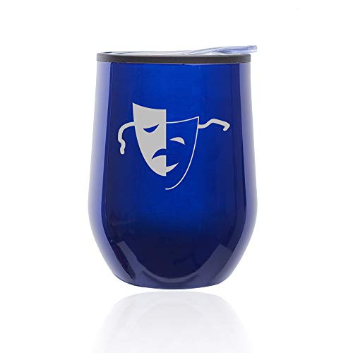 Stemless Wine Tumbler Coffee Travel Mug Glass With Lid Drama Mask