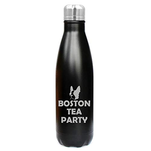 MIP Brand 17 oz. Double Wall Vacuum Insulated Stainless Steel Water Bottle Travel Mug Cup Boston Tea Party Boston Terrier (Black)