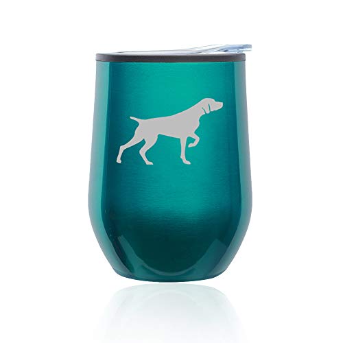 Stemless Wine Tumbler Coffee Travel Mug Glass With Lid German Shorthaired Pointer (Turquoise Teal)