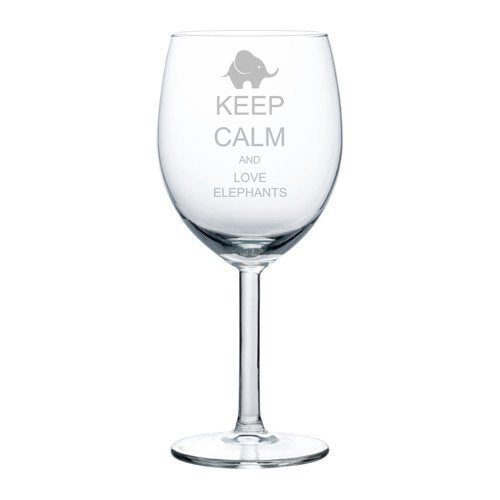 Wine Glass Goblet Keep Calm and Love Elephants (10 oz),MIP