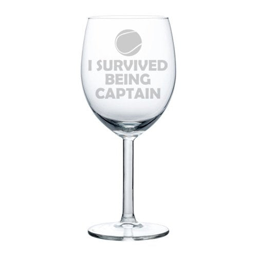 Wine Glass Goblet Tennis I Survived Being Captain (10 oz)