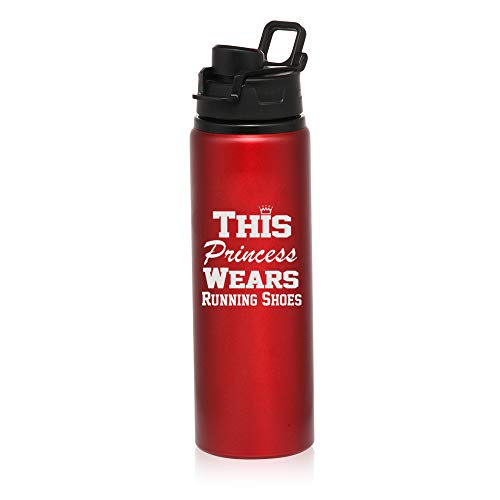 MIP Brand 25 oz Aluminum Sports Water Travel Bottle This Princess Wears Running Shoes (Red)